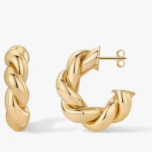 NEW 14K Gold Plated Chunky Twisted Puffed Rope Hoop Earrings